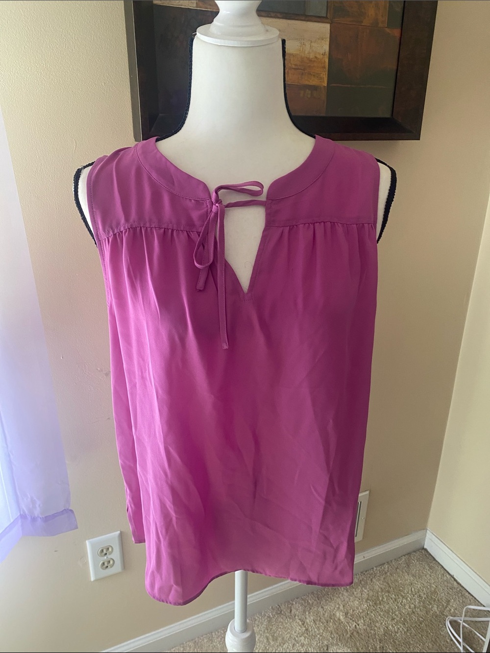 Ann Taylor Sleeveless Tie-Neck Camisole in Magenta